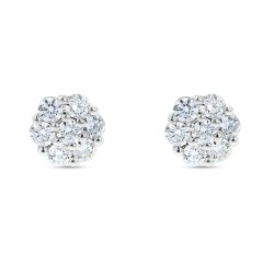18ct White Gold & Diamond Cluster Style Stud Earrings - 0.89ct