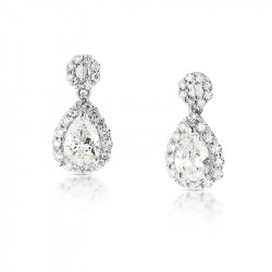 18ct White Gold Pear & Round Shaped Diamond Cluster Drop Earrings