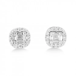 18ct White Gold Baguette & Brilliant Cut Diamond Cluster Stud Earrings