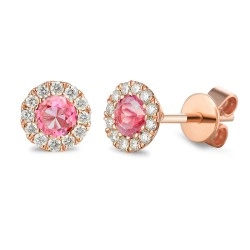 9ct Rose Gold Tourmaline & Diamond Cluster Birthstone Stud Earrings - October