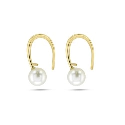 9ct Yellow Gold Freshwater Pearl Curve Drop Design Earrings
