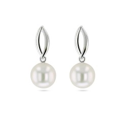 9ct White Gold Open Marquise & Freshwater Pearl Drop Design Earrings
