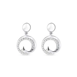 14ct White Gold & Diamond Open Circle Design Drop Earrings
