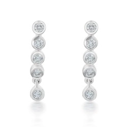 18ct White Gold & Diamond Rub-Over Bar Design Drop Earrings