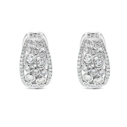 18ct White Gold & Diamond Graduated Rub-Over & Diamond Sides Hoop Earrings - 1.12ct