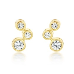 18ct Yellow Gold & Diamond Graduated Staggered Design Stud Earrings - 0.22ct
