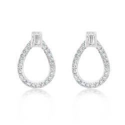 18ct White Gold Baguette & Brilliant Cut Diamond Open Tear Design Stud Earrings