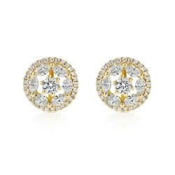 18ct Yellow Gold Brilliant & Marquise Diamond Halo Design Stud Earrings