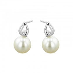 9ct White Gold Freshwater Pearl & Diamond Stud Style Earrings
