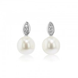 9ct White Gold Fresh-Water Pearl & Diamond Earrings