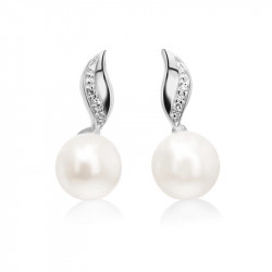 18ct White Gold Freshwater Pearl & Diamond Wave Stud Earrings