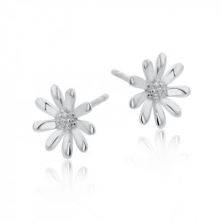 Silver Daisy Design Stud Earrings