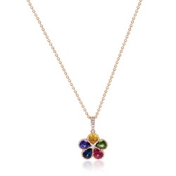 18ct Rose Gold Multi-Coloured Sapphire Flower Pendant					