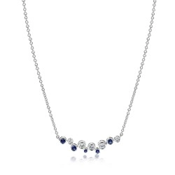 18ct White Gold Sapphire & Diamond Rub-Over Staggered Bar Necklet