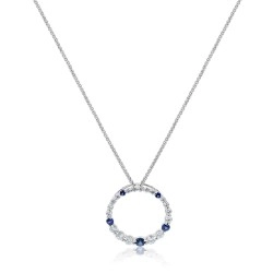 18ct White Gold Diamond & Sapphire Open Graduated Circle Pendant