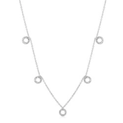 18ct White Gold & Diamond Five Circle Droplet Necklet