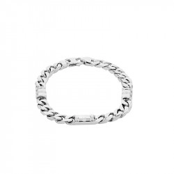 Silver Gents Satin & Polished Block & Flat Curb Link Bracelet 