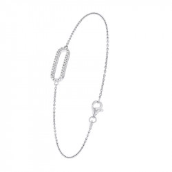 14ct White Gold Diamond Open Rectangle Trace Chain Bracelet