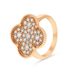 18ct Rose Gold Alhambra Pave Diamond Ring
