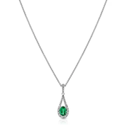 18ct White Gold 0.42ct Emerald & Diamond Necklace