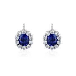 18ct White Gold 0.60ct Oval Sapphire & Diamond Earrings