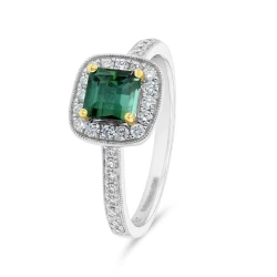 18ct White Gold 0.75ct Deep Green Tourmaline & Diamond Ring