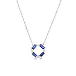 18ct White Gold 0.90ct Sapphire & Diamond Hexagon Necklace