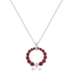 18ct White Gold 1.21ct Ruby & Diamond Circle Necklace