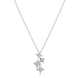 18ct White Gold & Diamond Staggered Flower Pendant Necklace