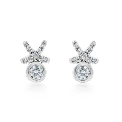 18ct White Gold Diamond Circle & Cross Stud Earrings