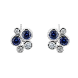 18ct White Gold Graduated Sapphire & Diamond Rub-Over Stud Earrings
