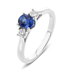 18ct White Gold Trilogy Ring with an 0.70ct Oval Cut Sapphire & Diamonds