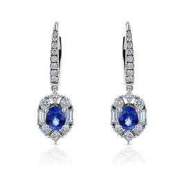 18ct White Gold Oval Sapphire & Diamond Drop Earrings