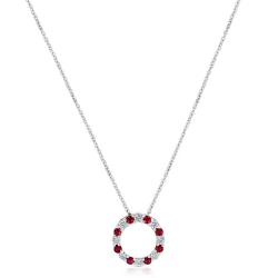 18ct White Gold 0.36ct Ruby & Diamond Open Circle Necklace