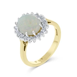 18ct Yellow & White Gold Oval Opal & Diamond Cluster Ring