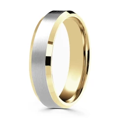 18ct Yellow Gold with Platinum Bevelled Edge 5mm Ring