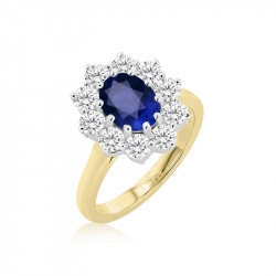 18ct Yellow & White Gold Sapphire & Diamond Cluster Style Ring
