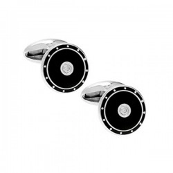 Silver Black Enamel & Diamond Cufflinks - 15mm