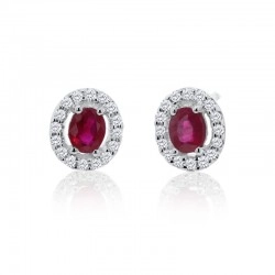 9ct White Gold Diamond & Ruby Oval Cluster Stud Earrings