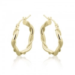 9ct Yellow Gold Entwined Plain & Etched Strand Hoop Earrings