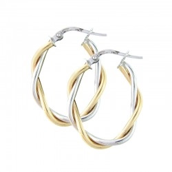 9ct Yellow & White Gold Twisted Oval Hoops