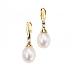 9ct Yellow Gold Freshwater Pearl & Diamond Earring