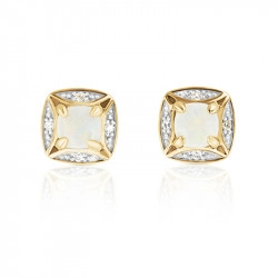 9ct Yellow Gold Opal & Diamond Square Stud Earrings