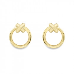 9ct Yellow Gold Open Circle & Cross Top Stud Earrings