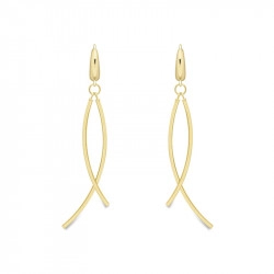 9ct Yellow Gold Two Curved Strand Long Drop Earrings