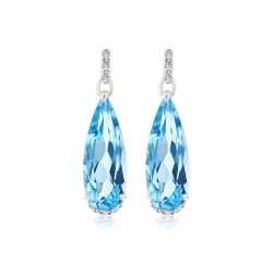 9ct White Gold Blue Topaz & Diamond Teardrop Design Earrings