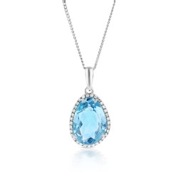 9ct White Gold Abstract Blue Topaz & Diamond Pendant Necklace