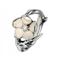 Shaun Leane Silver Enamel & Diamond Cherry Blossom Ring