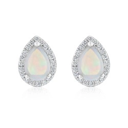 18ct Yellow & White Gold Opal & Diamond Pear Shaped Cluster Stud Earrings