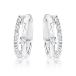 9ct White Gold & 0.15ct Diamond Entwined Hoop Earrings